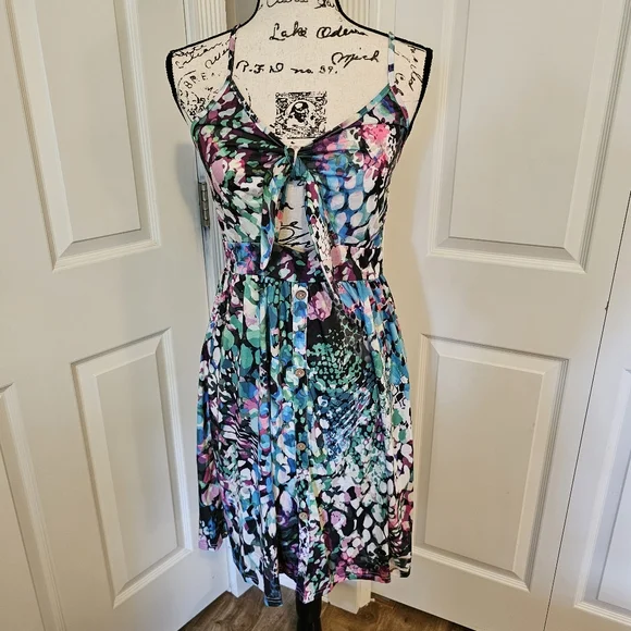 VOTE PRETTY Colorful Snake Print Tie Front Dress - Picture 2 of 6